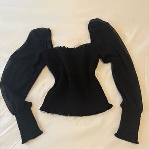 Wilfred Black Smocked Blouse with Puff Sleeves